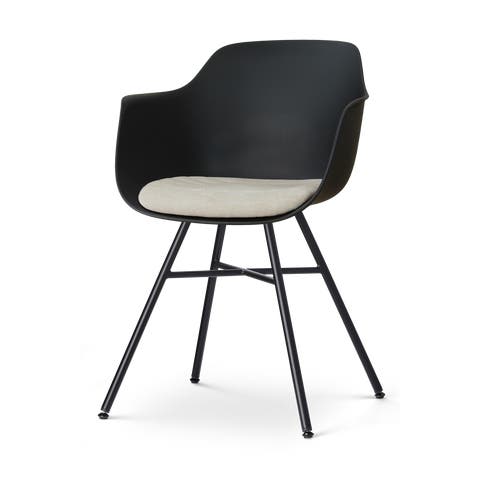 Noa-Liz eetkamerstoel zwart met naturelbeige zitkussen - zwart onderstel
