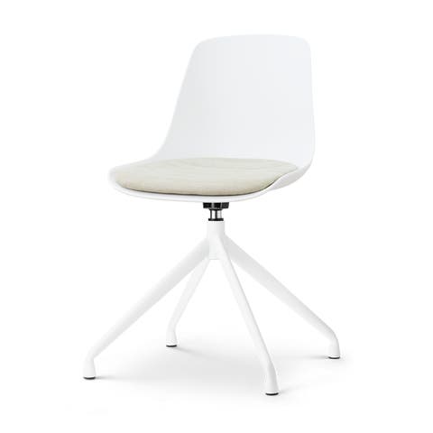 Nola-Liv draaibare eetkamerstoel wit met naturelbeige zitkussen - wit onderstel