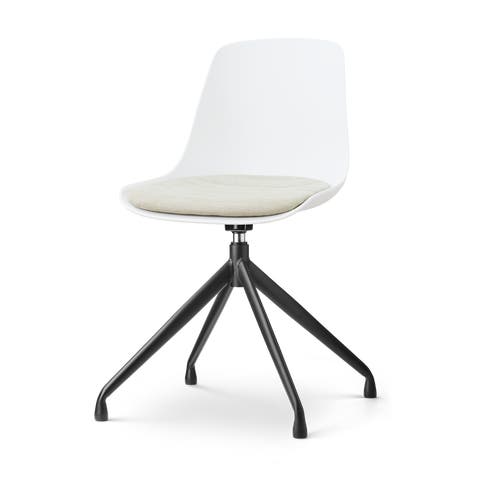 Nola-Liv draaibare eetkamerstoel wit met naturelbeige zitkussen - zwart onderstel