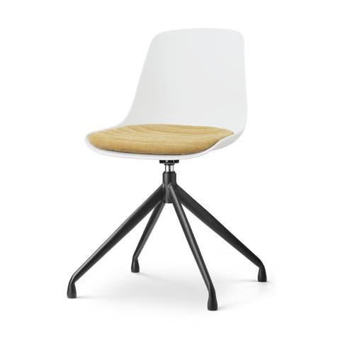 Nola-Liv draaibare eetkamerstoel wit met warm oker zitkussen - zwart onderstel