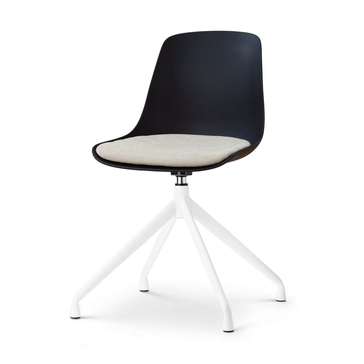 Nolon Nola-Liv draaibare eetkamerstoel zwart met naturelbeige zitkussen - wit onderstel