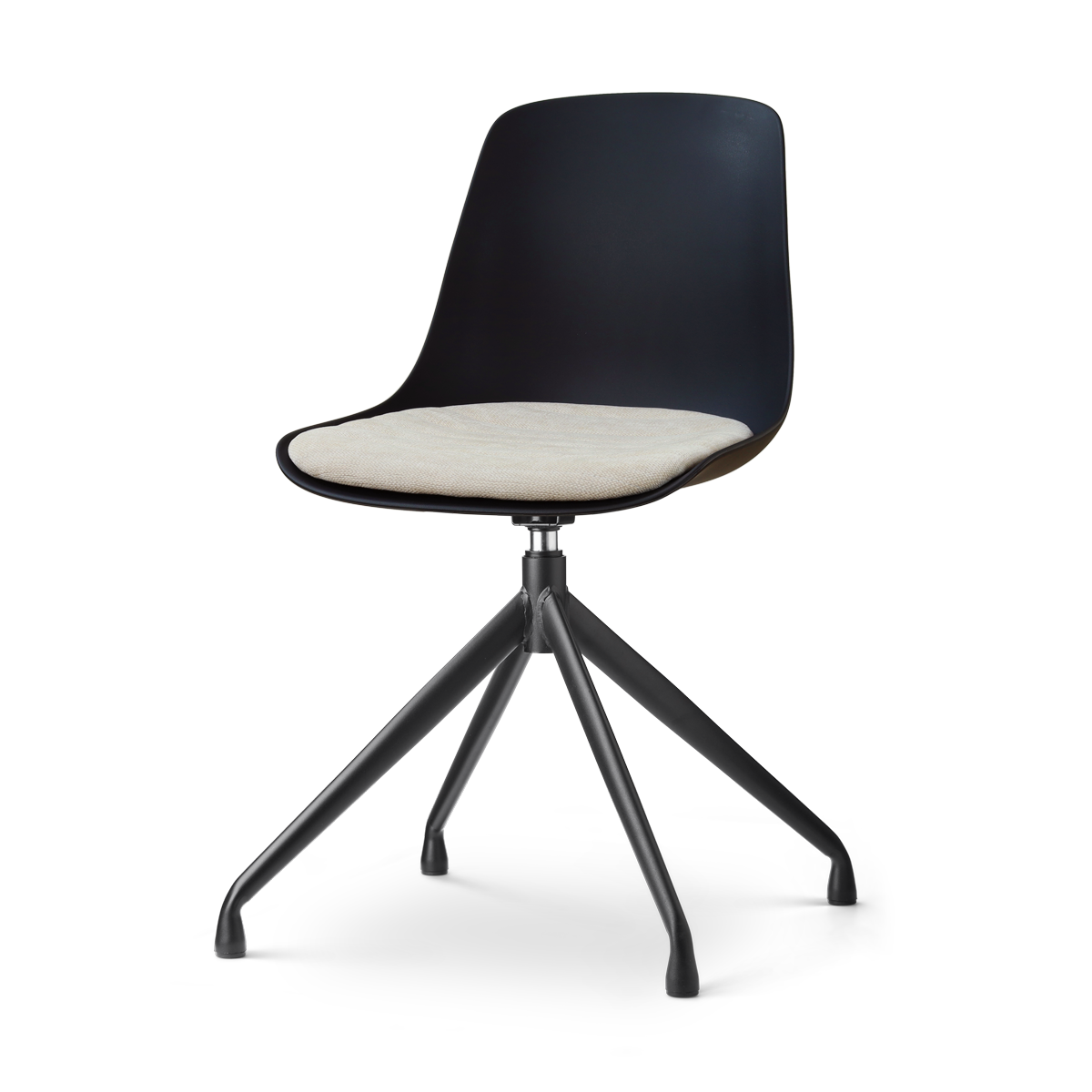 Nolon Nola-Liv draaibare eetkamerstoel zwart met naturelbeige zitkussen - zwart onderstel