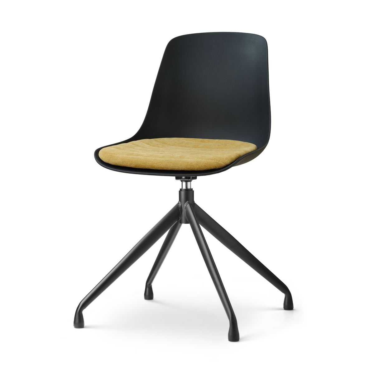 Nola-Liv draaibare eetkamerstoel zwart met warm oker zitkussen - zwart onderstel