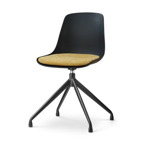 Nola-Liv draaibare eetkamerstoel zwart met warm oker zitkussen - zwart onderstel