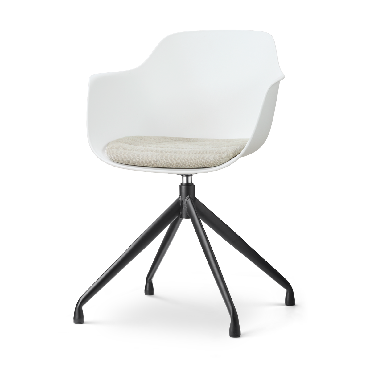 Nolon Nola-Liz draaibare eetkamerstoel wit met naturelbeige zitkussen - zwart onderstel