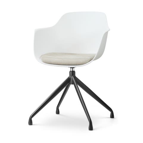 Nola-Liz draaibare eetkamerstoel wit met naturelbeige zitkussen - zwart onderstel