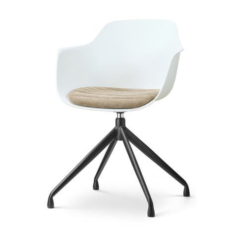 Nola-Liz draaibare eetkamerstoel wit met nougatbruin zitkussen - zwart onderstel