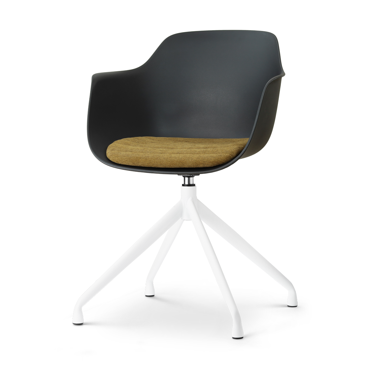 Nola-Liz draaibare eetkamerstoel zwart met mosgroen zitkussen - wit onderstel