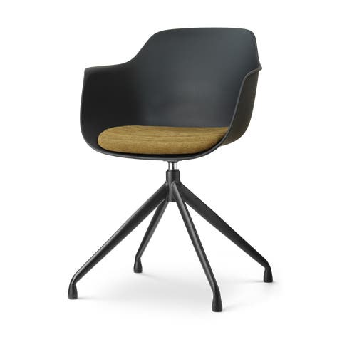 Nola-Liz draaibare eetkamerstoel zwart met mosgroen zitkussen - zwart onderstel