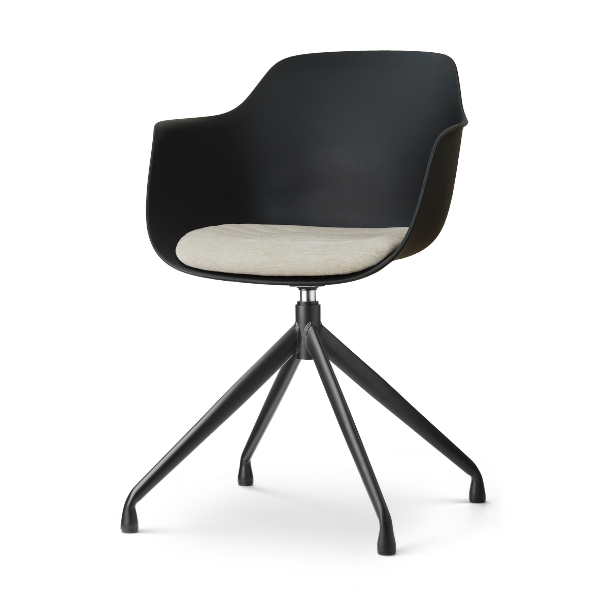 Nola-Liz draaibare eetkamerstoel zwart met naturelbeige zitkussen - zwart onderstel