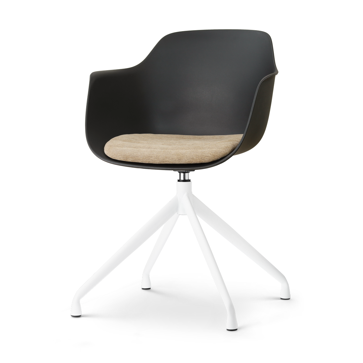 Nola-Liz draaibare eetkamerstoel zwart met nougatbruin zitkussen - wit onderstel