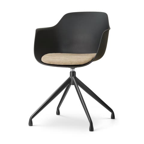 Nola-Liz draaibare eetkamerstoel zwart met nougatbruin zitkussen - zwart onderstel