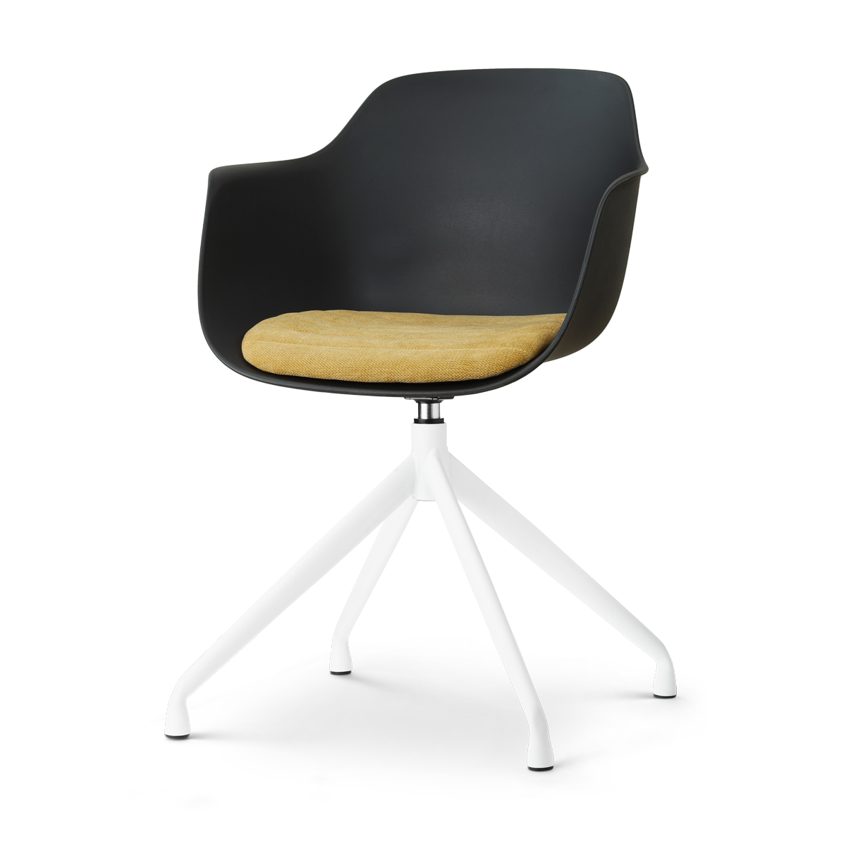 Nola-Liz draaibare eetkamerstoel zwart met warm oker zitkussen - wit onderstel