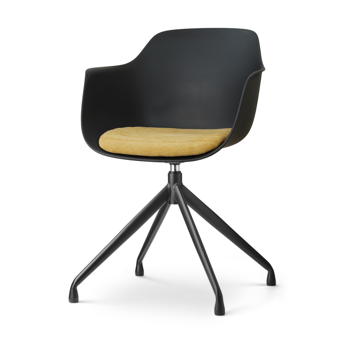 Nola-Liz draaibare eetkamerstoel zwart met warm oker zitkussen - zwart onderstel