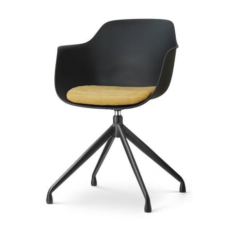 Nola-Liz draaibare eetkamerstoel zwart met warm oker zitkussen - zwart onderstel