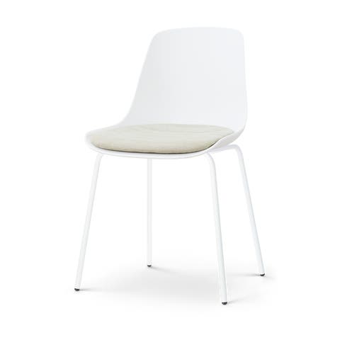 Nora-Liv eetkamerstoel wit met naturelbeige zitkussen - wit onderstel