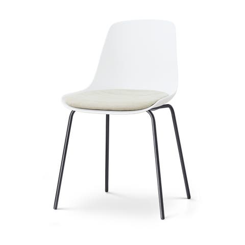 Nora-Liv eetkamerstoel wit met naturelbeige zitkussen - zwart onderstel