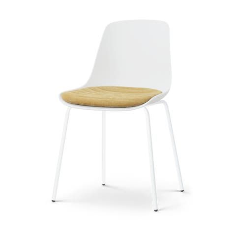 Nora-Liv eetkamerstoel wit met warm oker zitkussen - wit onderstel