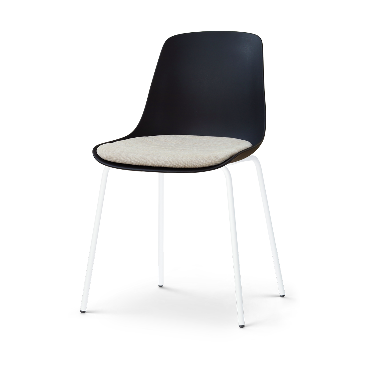 Nolon Nora-Liv eetkamerstoel zwart met naturelbeige zitkussen - wit onderstel