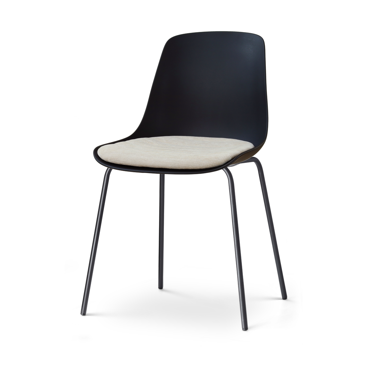 Nolon Nora-Liv eetkamerstoel zwart met naturelbeige zitkussen - zwart onderstel