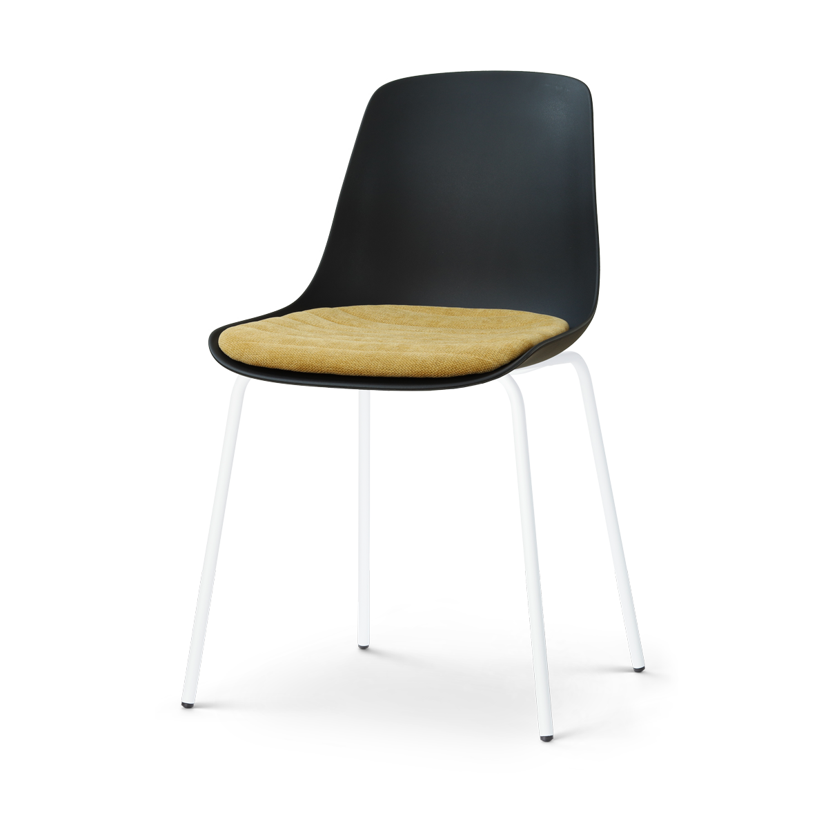 Nora-Liv eetkamerstoel zwart met warm oker zitkussen - wit onderstel