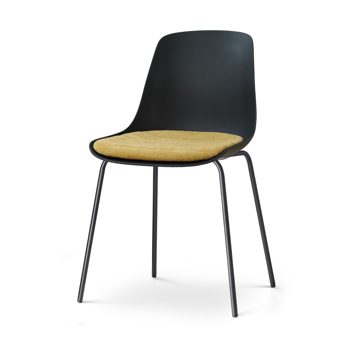 Nora-Liv eetkamerstoel zwart met warm oker zitkussen - zwart onderstel