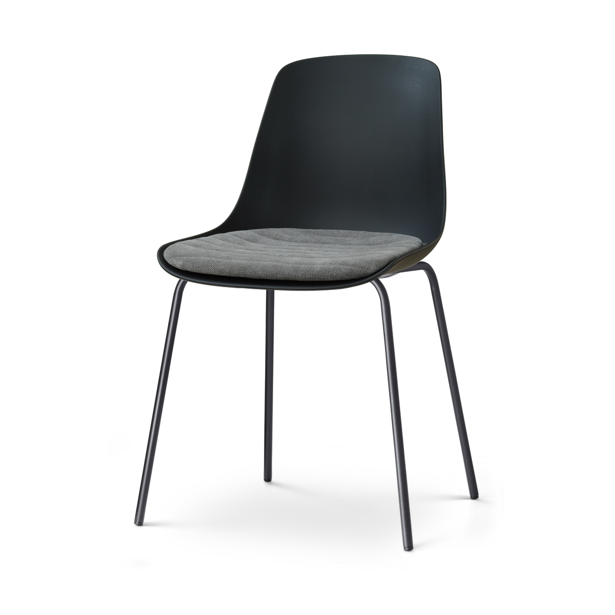 Nora-Liv eetkamerstoel zwart met zeegrijs zitkussen - zwart onderstel
