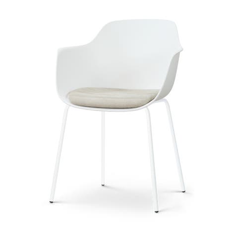 Nora-Liz eetkamerstoel wit met naturelbeige zitkussen - wit onderstel
