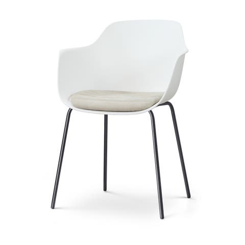Nora-Liz eetkamerstoel wit met naturelbeige zitkussen - zwart onderstel