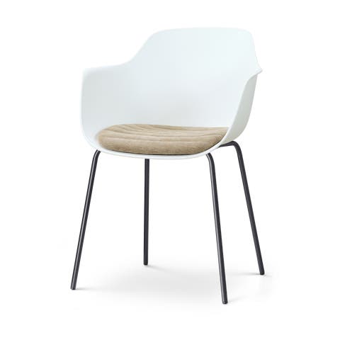 Nora-Liz eetkamerstoel wit met nougatbruin zitkussen - zwart onderstel