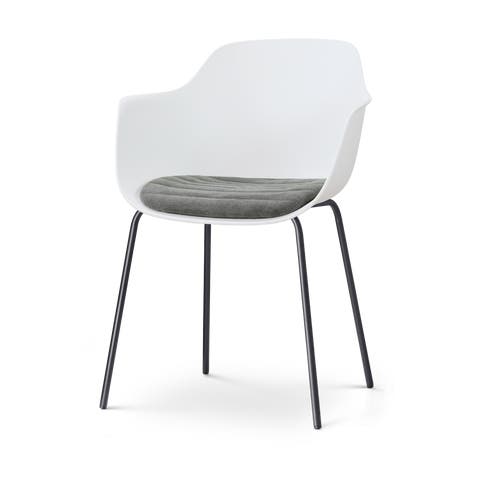 Nora-Liz eetkamerstoel wit met zeegrijs zitkussen - zwart onderstel