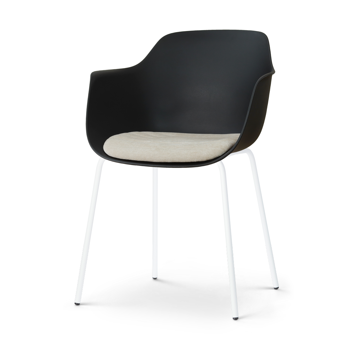 Nora-Liz eetkamerstoel zwart met naturelbeige zitkussen - wit onderstel