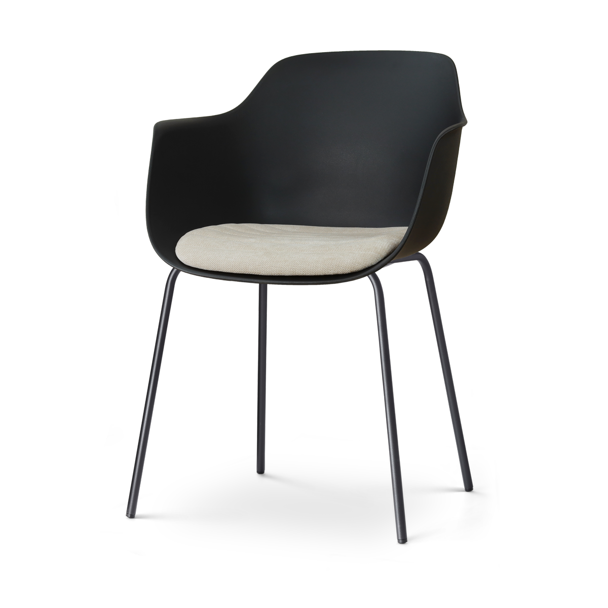 Nora-Liz eetkamerstoel zwart met naturelbeige zitkussen - zwart onderstel