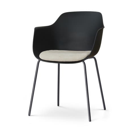 Nora-Liz eetkamerstoel zwart met naturelbeige zitkussen - zwart onderstel