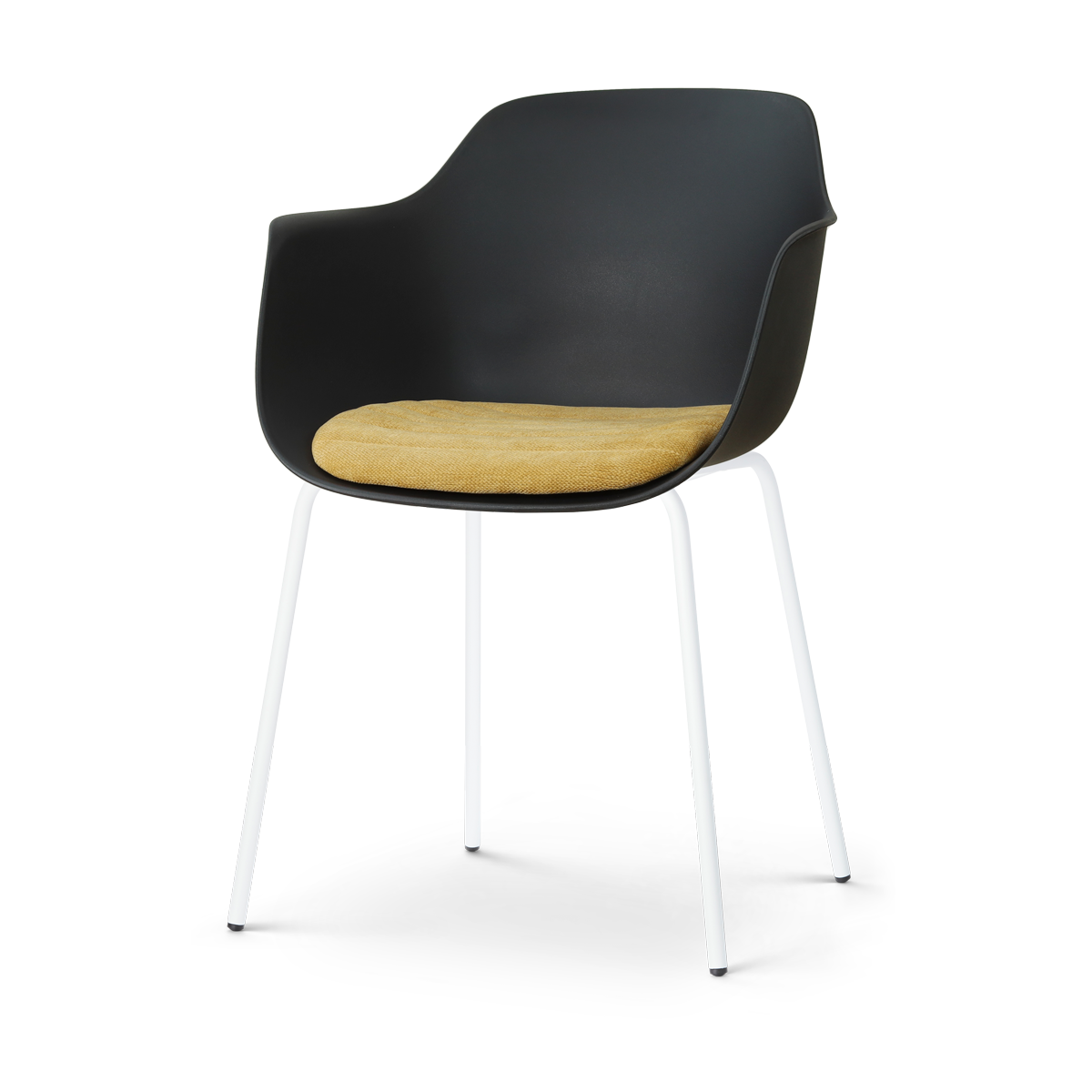 Nora-Liz eetkamerstoel zwart met warm oker zitkussen - wit onderstel