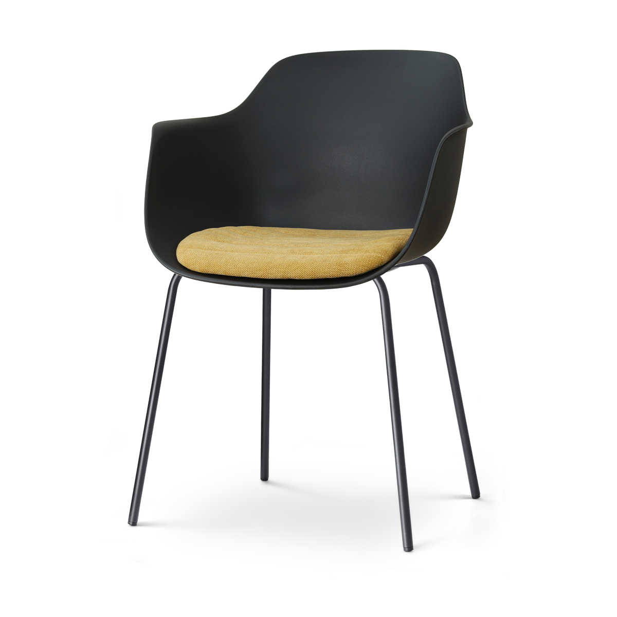 Nora-Liz eetkamerstoel zwart met warm oker zitkussen - zwart onderstel