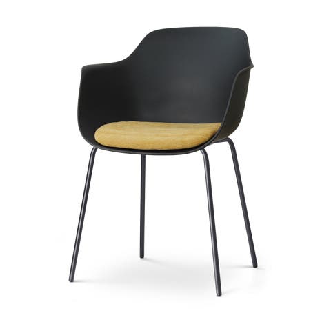 Nora-Liz eetkamerstoel zwart met warm oker zitkussen - zwart onderstel
