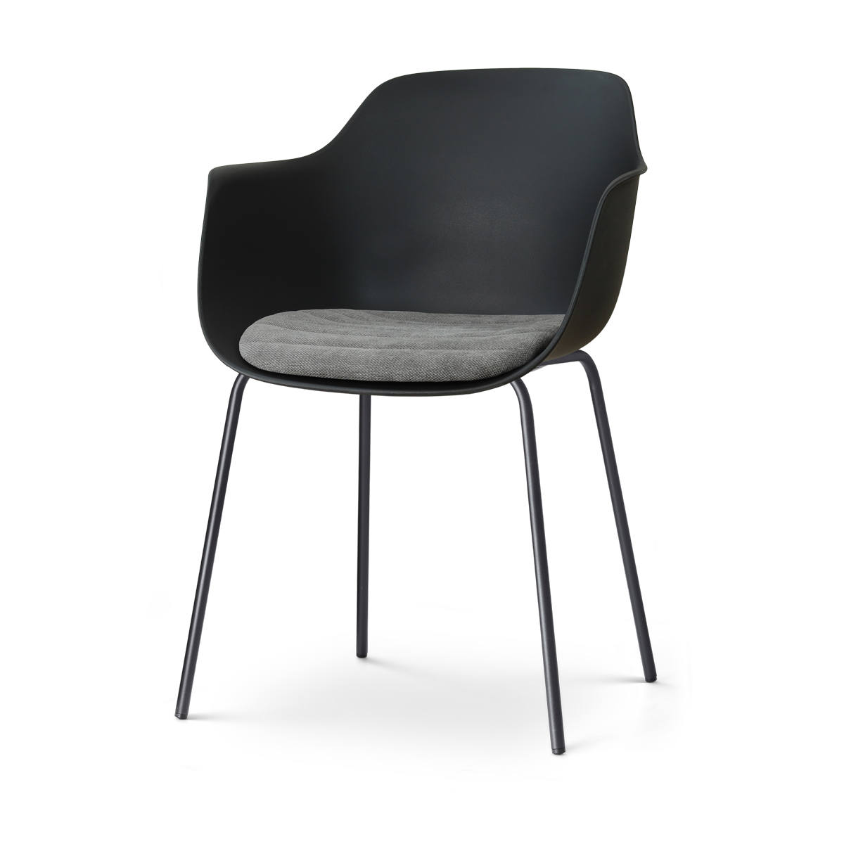 Nora-Liz eetkamerstoel zwart met zeegrijs zitkussen - zwart onderstel
