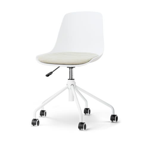 Nout-Liv eetkamerstoel wit met naturelbeige zitkussen - wit onderstel