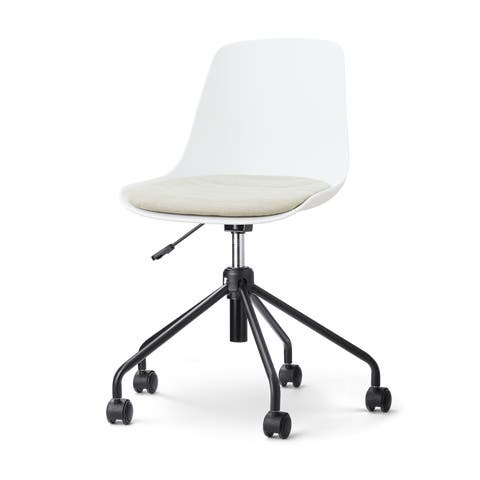 Nout-Liv eetkamerstoel wit met naturelbeige zitkussen - zwart onderstel