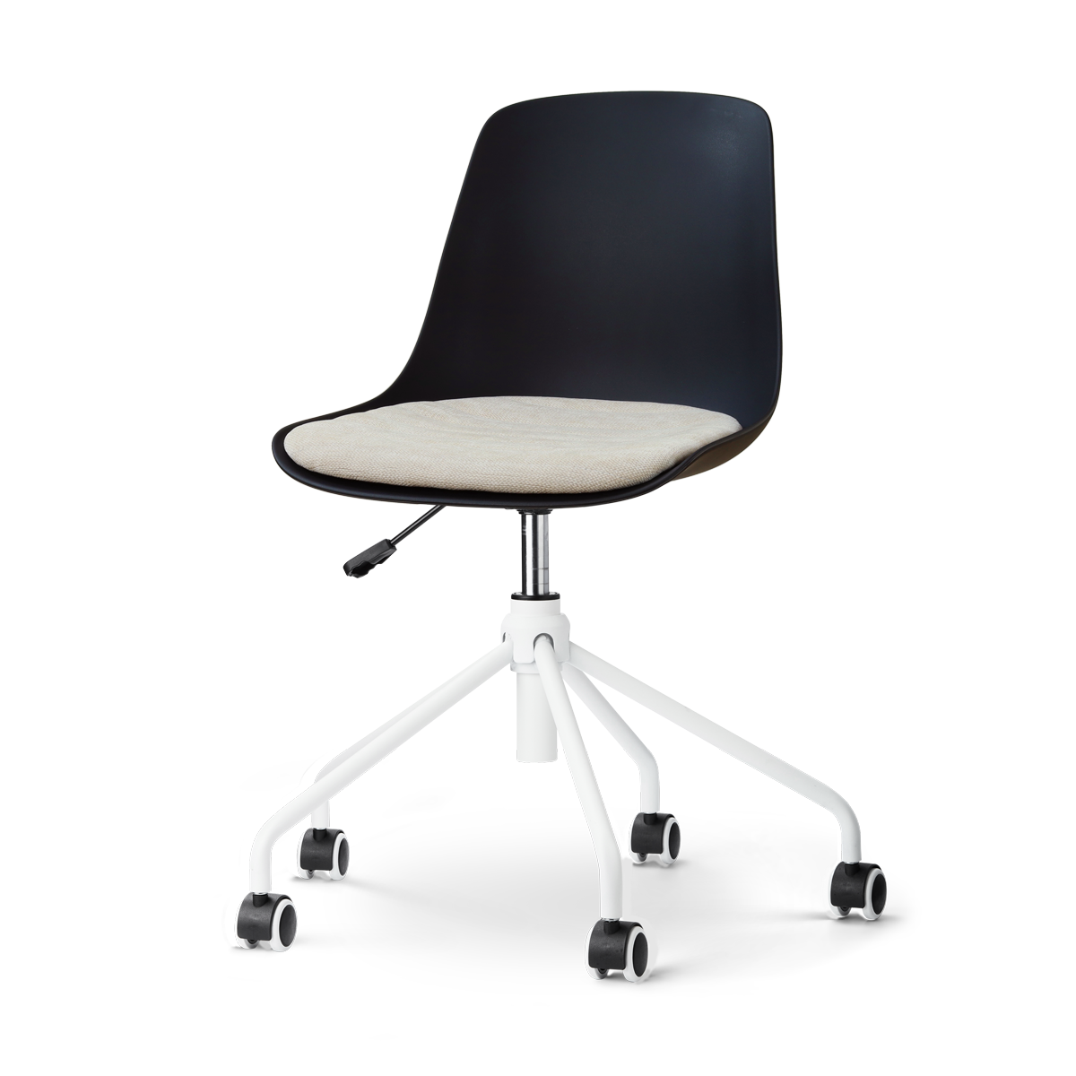 Nolon Nout-Liv eetkamerstoel zwart met naturelbeige zitkussen - wit onderstel