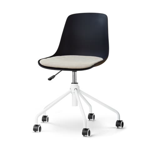 Nout-Liv eetkamerstoel zwart met naturelbeige zitkussen - wit onderstel