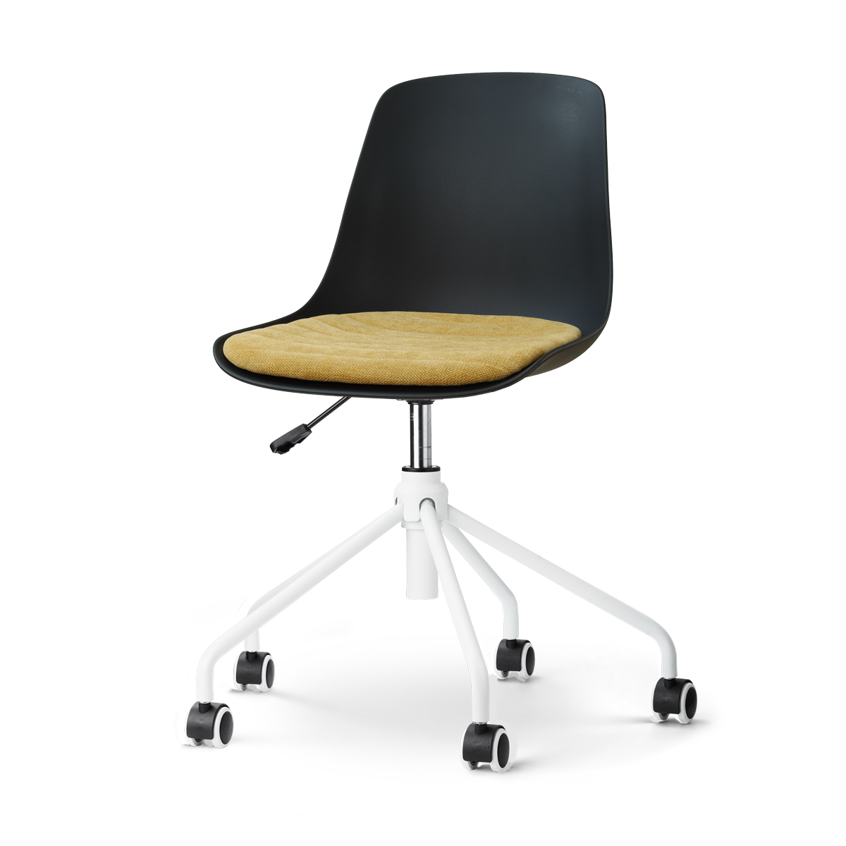 Nolon Nout-Liv eetkamerstoel zwart met warm oker zitkussen - wit onderstel