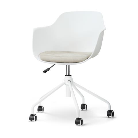 Nout-Liz eetkamerstoel wit met naturelbeige zitkussen - wit onderstel