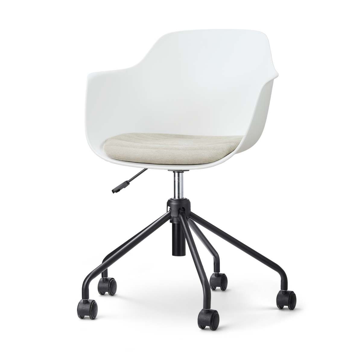 Nout-Liz eetkamerstoel wit met naturelbeige zitkussen - zwart onderstel