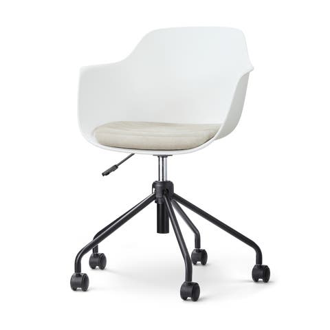 Nout-Liz eetkamerstoel wit met naturelbeige zitkussen - zwart onderstel