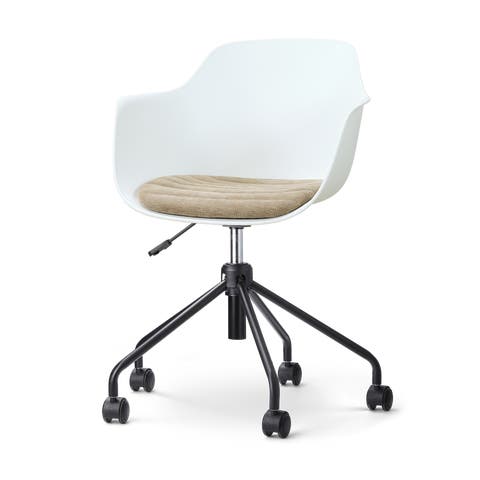 Nout-Liz eetkamerstoel wit met nougatbruin zitkussen - zwart onderstel