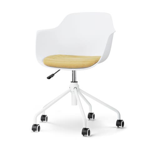 Nout-Liz eetkamerstoel wit met warm oker zitkussen - wit onderstel