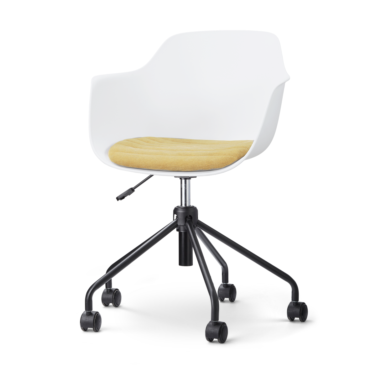 Nout-Liz eetkamerstoel wit met warm oker zitkussen - zwart onderstel