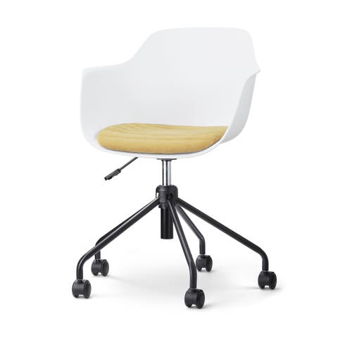 Nout-Liz eetkamerstoel wit met warm oker zitkussen - zwart onderstel